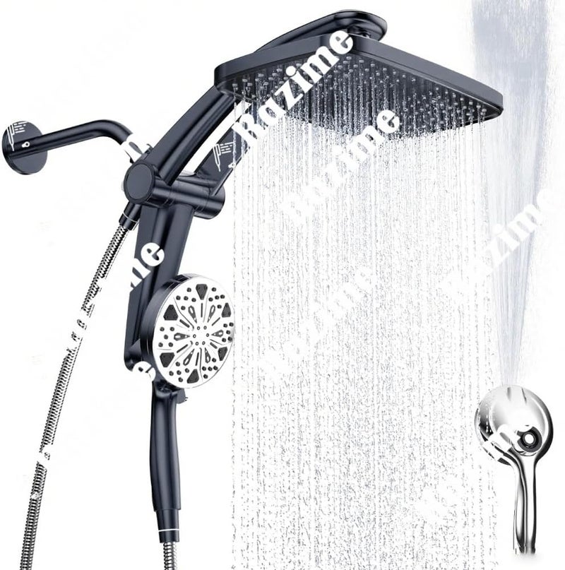 12''Rainfall Shower Head with Handheld Combo High Pressure 8+2 MODE built-in power wash, Stainless Steel Chrome Showerhead with 11'' Extension Arm Height/Angle Adjustable with Holder&60"Hose